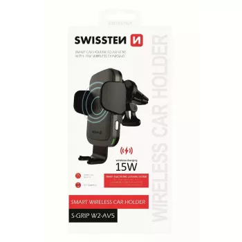 Automobilinis belaidis įkroviklis ir laikiklis SWISSTEN W2-AV5, 15 W Qi įkrovimas, 1,2 m Micro USB laidas
