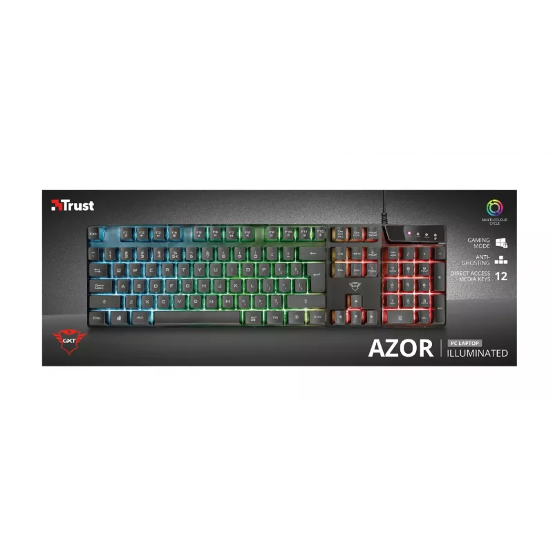 Trust GXT 835 Azor klaviatūra, skirta žaidimams, USB, vokiška, juoda