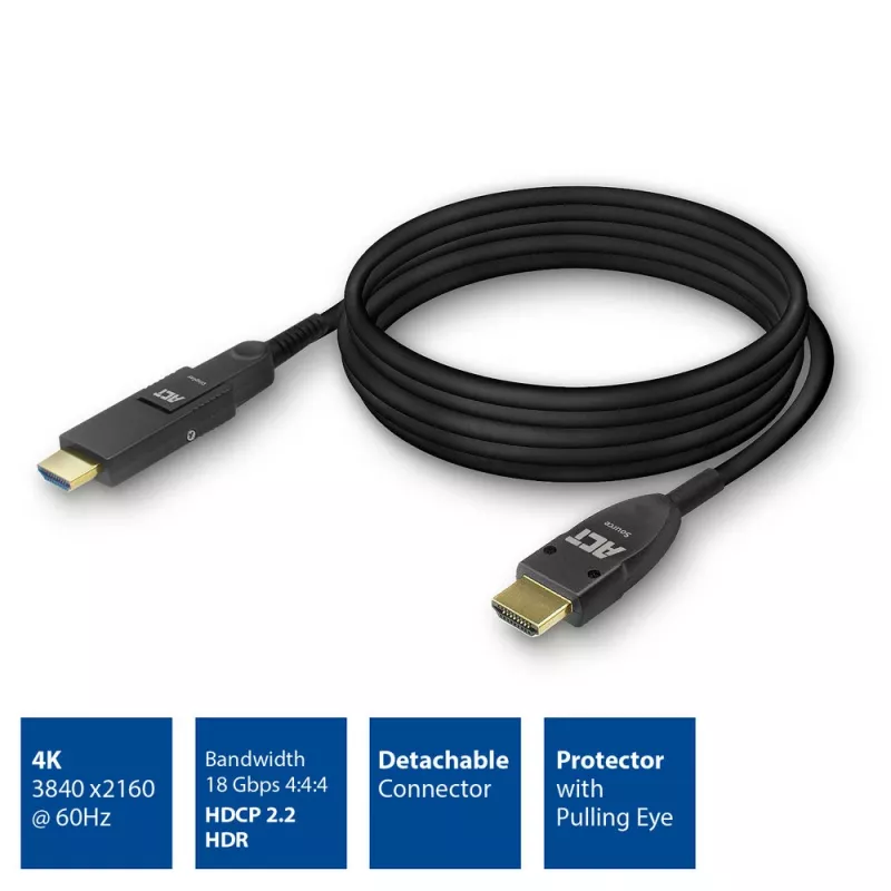 ACT 15 m HDMI High Speed 4K aktyvus optinis kabelis su nuimama jungtimi v2.0 HDMI-A kištukas - HDMI-A kištukas