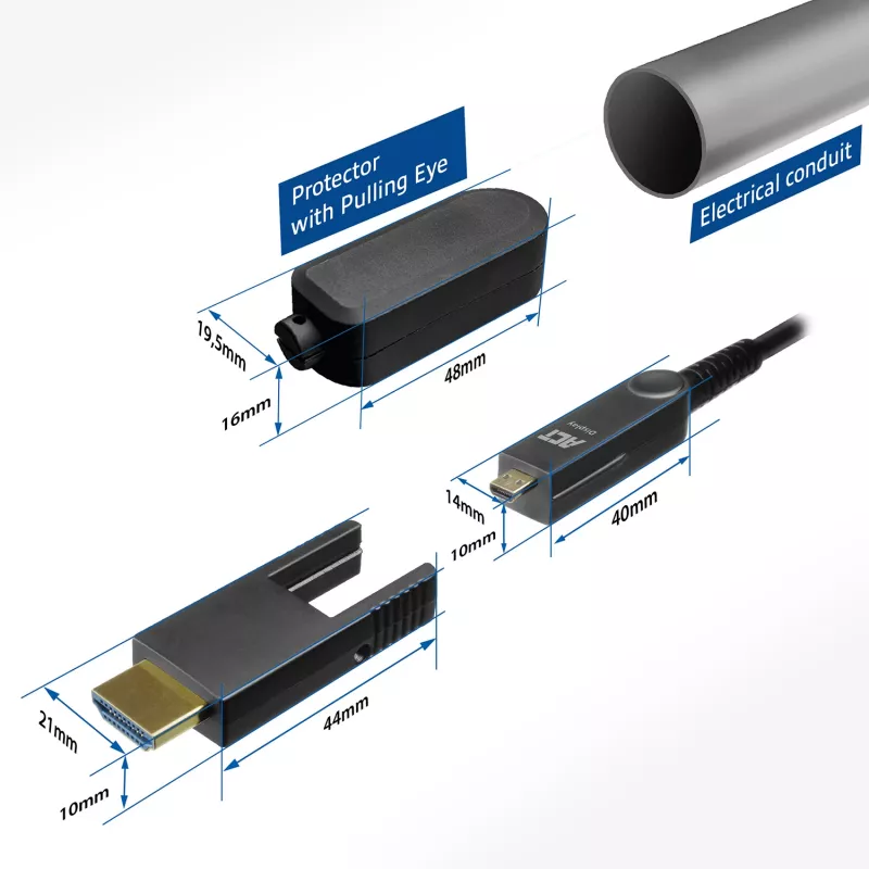 ACT 15 m HDMI High Speed 4K aktyvus optinis kabelis su nuimama jungtimi v2.0 HDMI-A kištukas - HDMI-A kištukas