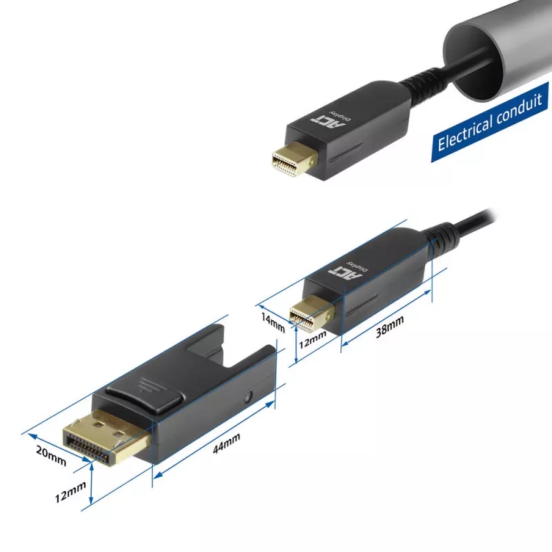 ACT 10 metrų DisplayPort 1.4 aktyvus optinis kabelis 8K su nuimama jungtimi