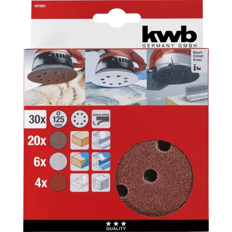 Šlifavimo diskas kwb Quick-stick Šlifavimo ratukų rinkinys 30 vnt. 11,5 cm Korundas