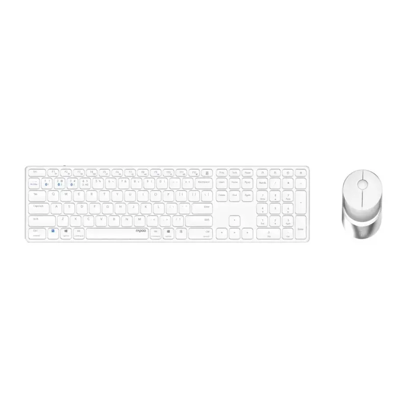 Rapoo 9850M klaviatūra su pele, namų RF belaidė Bluetooth QWERTZ vokiečių balta