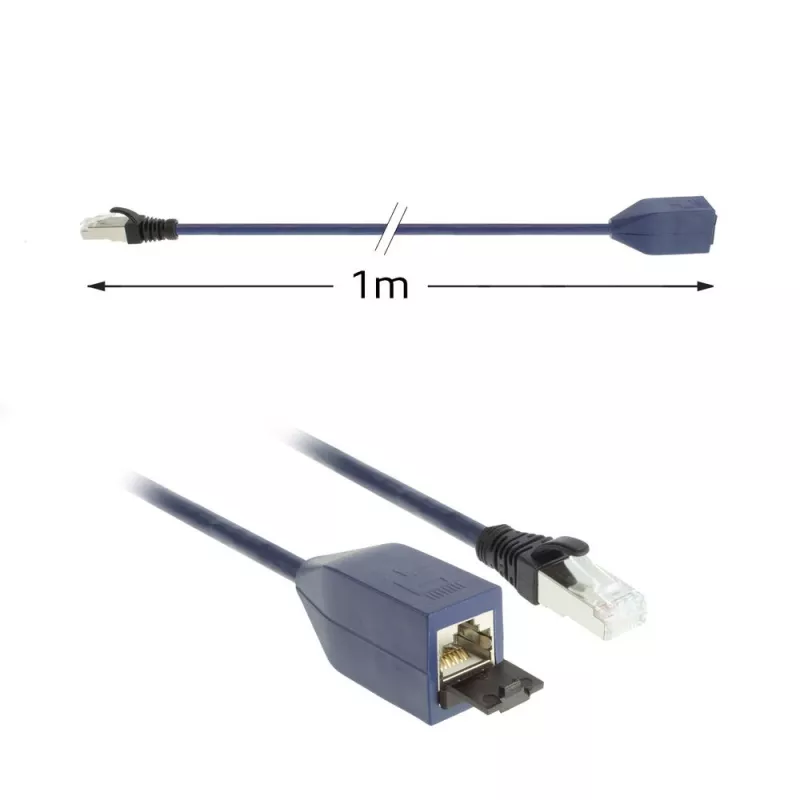 ACT mėlynas 1 metro LSZH SFTP CAT6A MPTL ilginamasis kabelis su apsaugotais RJ45 jungčių skląsčiais