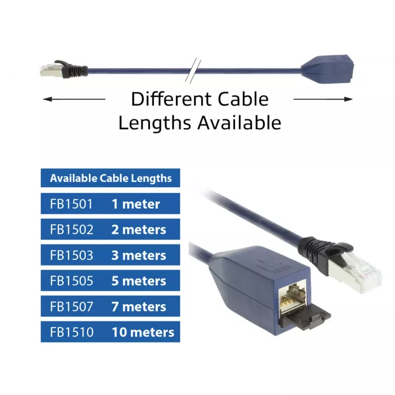 ACT mėlynas 1 metro LSZH SFTP CAT6A MPTL ilginamasis kabelis su apsaugotais RJ45 jungčių skląsčiais
