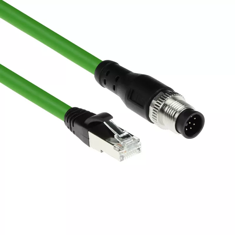 ACT Industrial 3,00 metrų jutiklio kabelis M12A 8 kontaktų kištukas į RJ45 kištuką, Ultraflex SF/UTP TPE kabelis, ekranuotas