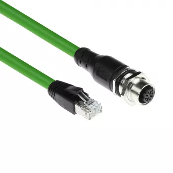 ACT Industrial 3,00 metrų jutiklio kabelis M12D 4 kontaktų kištukinis lizdas ant važiuoklės į RJ45 kištuką, Superflex Xtreme TPE kabelis, ekranuotas