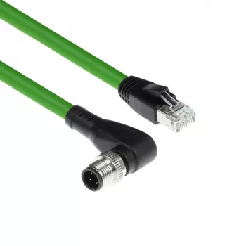 ACT Industrial 3,00 metrų jutiklio kabelis M12D 4 kontaktų kištukas, kampinis, į RJ45 kištuką, Superflex Xtreme TPE kabelis, ekranuotas
