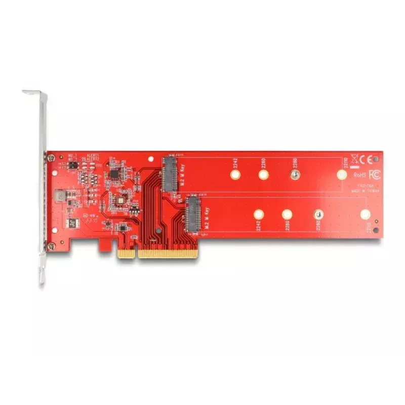 DeLOCK PCI Express x8 kortelė su 2 vidiniais NVMe M.2 Key M lizdais iki 110 mm, su Bifurcation funkcija, žemo profilio