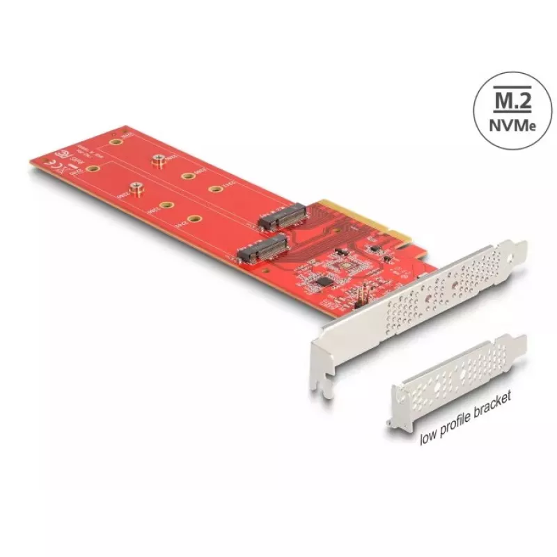 DeLOCK PCI Express x8 kortelė su 2 vidiniais NVMe M.2 Key M lizdais iki 110 mm, su Bifurcation funkcija, žemo profilio