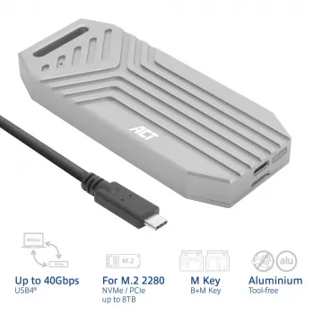 ACT USB 40Gbps M.2 2280 NVMe / PCIe SSD korpusas, be įrankių