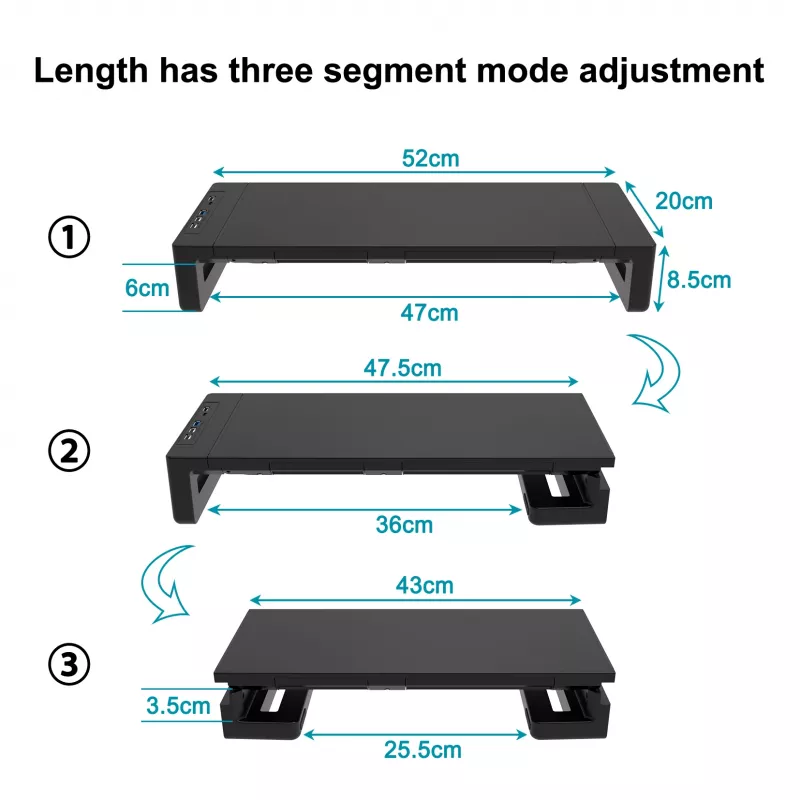 Monitoriaus stovas EQUIP Ergonominis monitoriaus stovas su USB (USB-A x4, USB-C x1), laisvai pastatomas, 25 kg, juodas