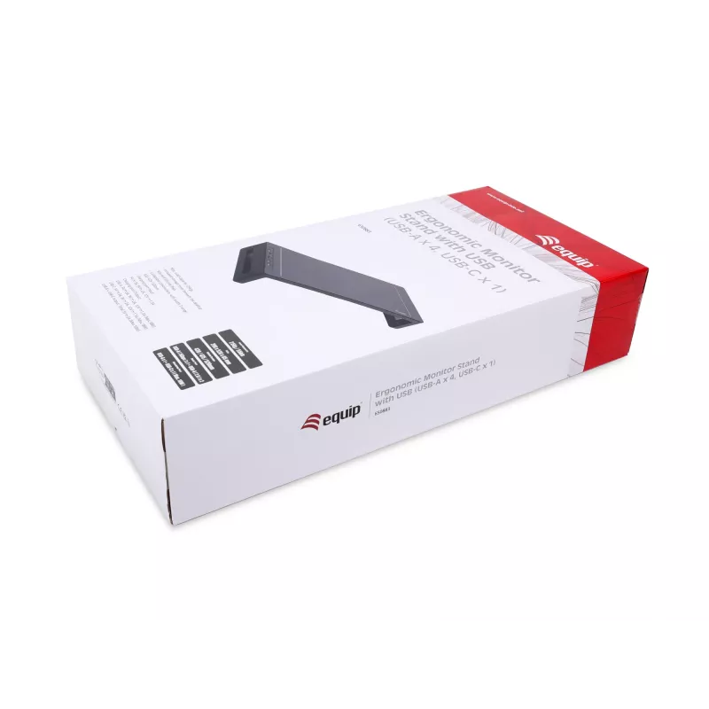 Monitoriaus stovas EQUIP Ergonominis monitoriaus stovas su USB (USB-A x4, USB-C x1), laisvai pastatomas, 25 kg, juodas