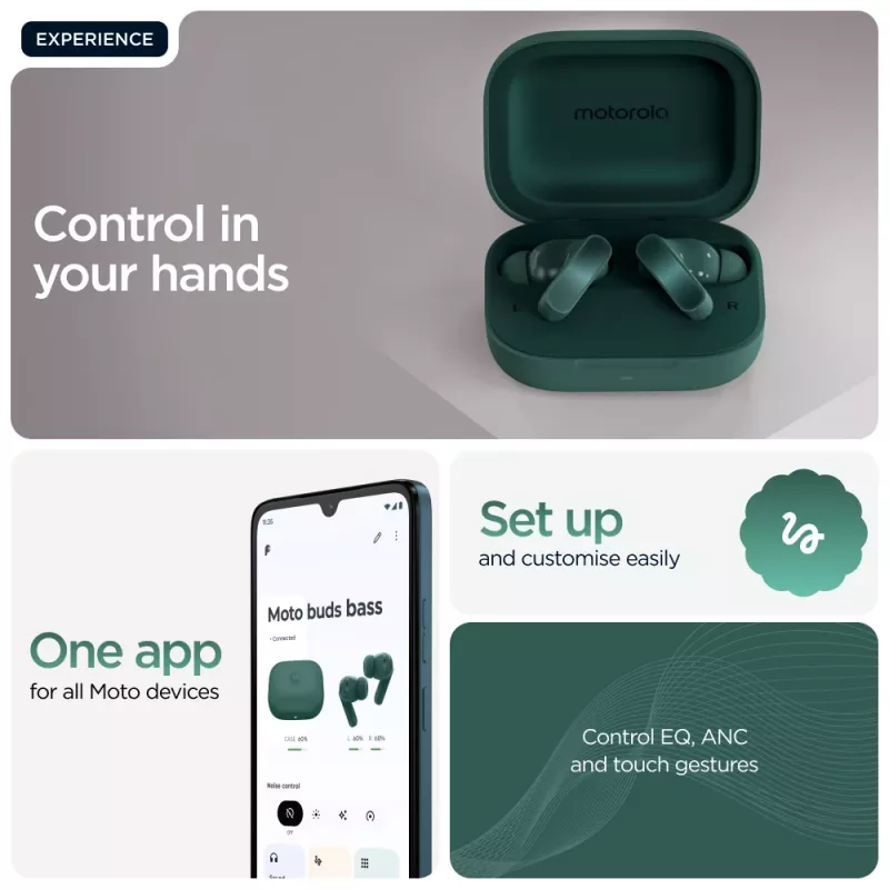 Motorola Moto Buds Bass ausinės True Wireless Stereo (TWS) į ausis Skambučiams / muzikai Bluetooth Žalia