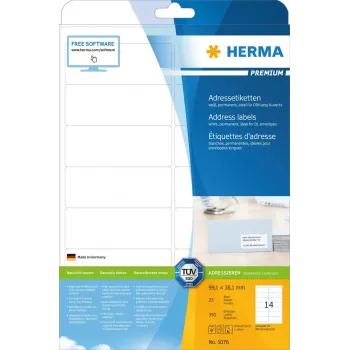 Adresų lipdukai Premium HERMA 5076 A4 99,1x38,1 mm