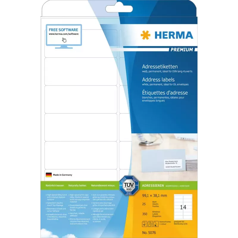 Adresų lipdukai Premium HERMA 5076 A4 99,1x38,1 mm