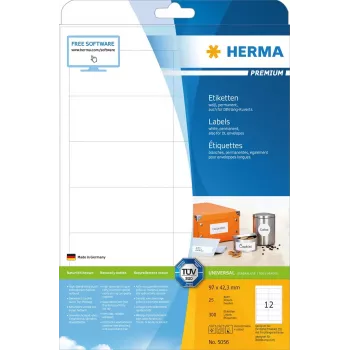 Lipnūs spausdintuvo etikečių lapai HERMA Labels Premium A4 97x42,3 mm