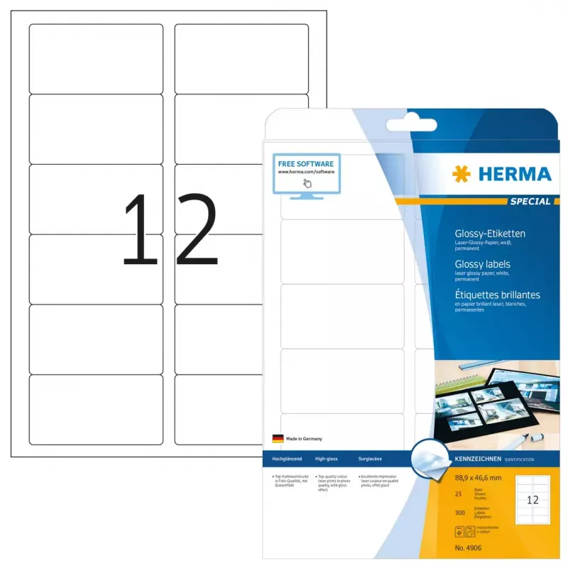 Lipnios spausdintuvo etiketės HERMA Labels A4 88,9x46,6 mm
