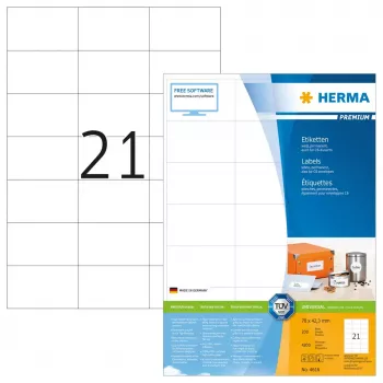 Etiketės HERMA Premium A4 70x42,3 mm baltas popierius matinis 4200 vnt.