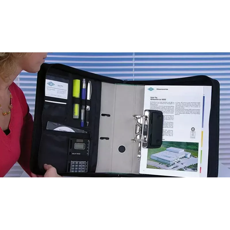 WEDO asmeninis organizatorius 58 601 — plastikinis ir poliesterio A4 dokumentų aplankas su vizitinių kortelių kišene, juodas