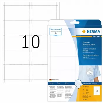 Vardų kortelių įdėklai HERMA A4 90x54 mm baltas kartonas 250 vnt.