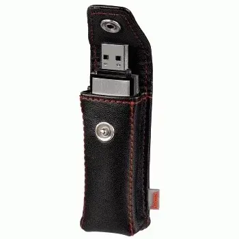 Hama USB Stick Case „Fashion“, juodas USB atmintuko dėklas, odinė dirbtinė oda, juoda, raudona