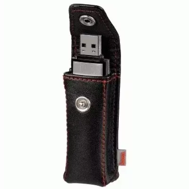 Hama USB Stick Case „Fashion“, juodas USB atmintuko dėklas, odinė dirbtinė oda, juoda, raudona