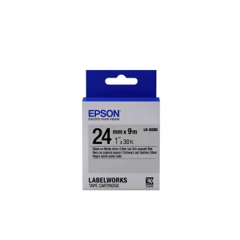 Epson etikečių kasetė Matinė LK-6SBE juoda/matinė sidabrinė 24 mm (9 m)