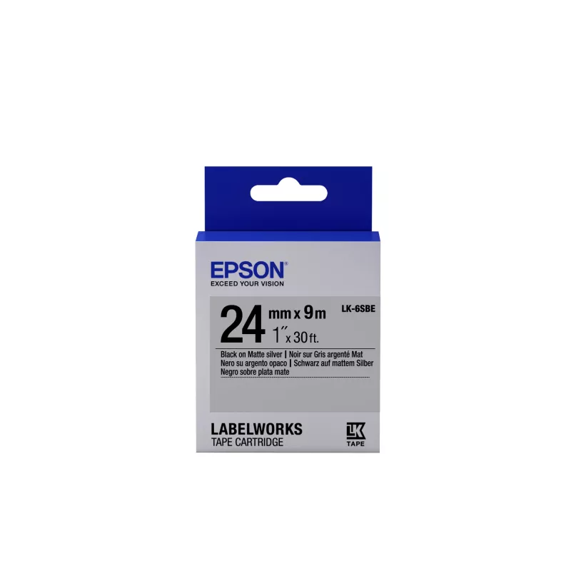 Epson etikečių kasetė Matinė LK-6SBE juoda/matinė sidabrinė 24 mm (9 m)