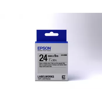 Epson etikečių kasetė Matinė LK-6SBE juoda/matinė sidabrinė 24 mm (9 m)