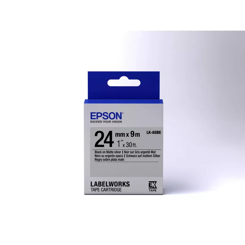 Epson etikečių kasetė Matinė LK-6SBE juoda/matinė sidabrinė 24 mm (9 m)
