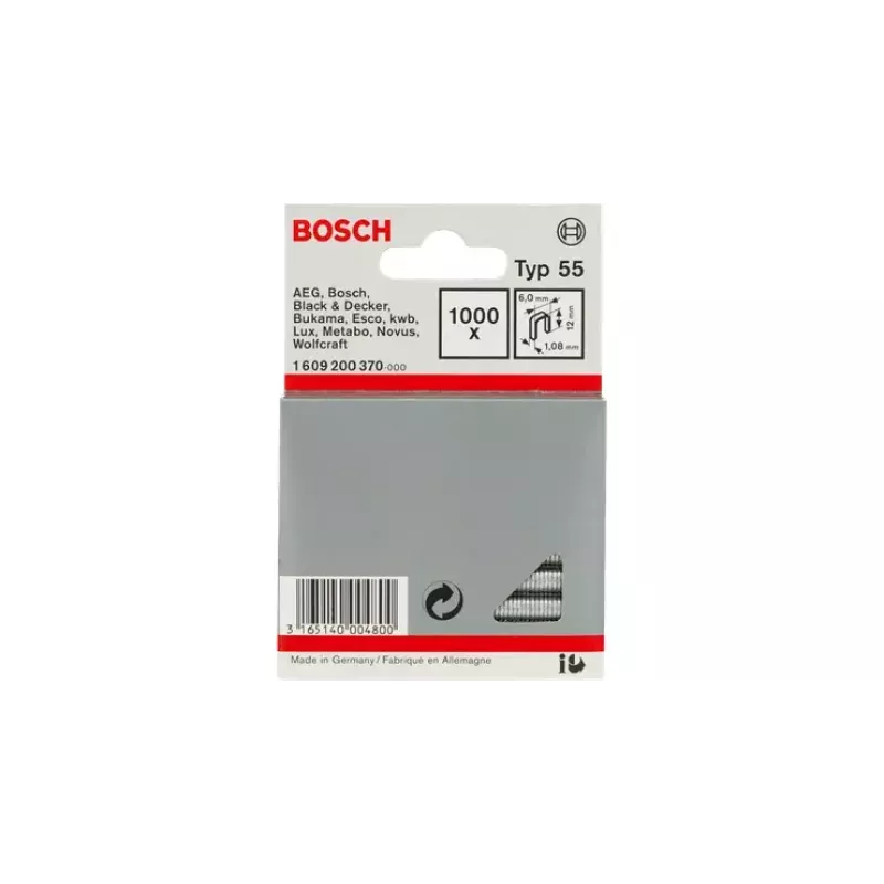 Narrow Crown Staples Bosch Type 55 1609200370 10mm 1000vnt.