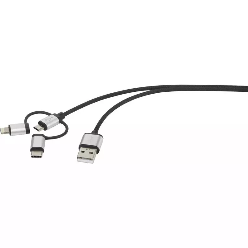 USB laidas Renkforce RF-4600467 0,5 m USB A USB C/Micro-USB B/Lightning pilkas