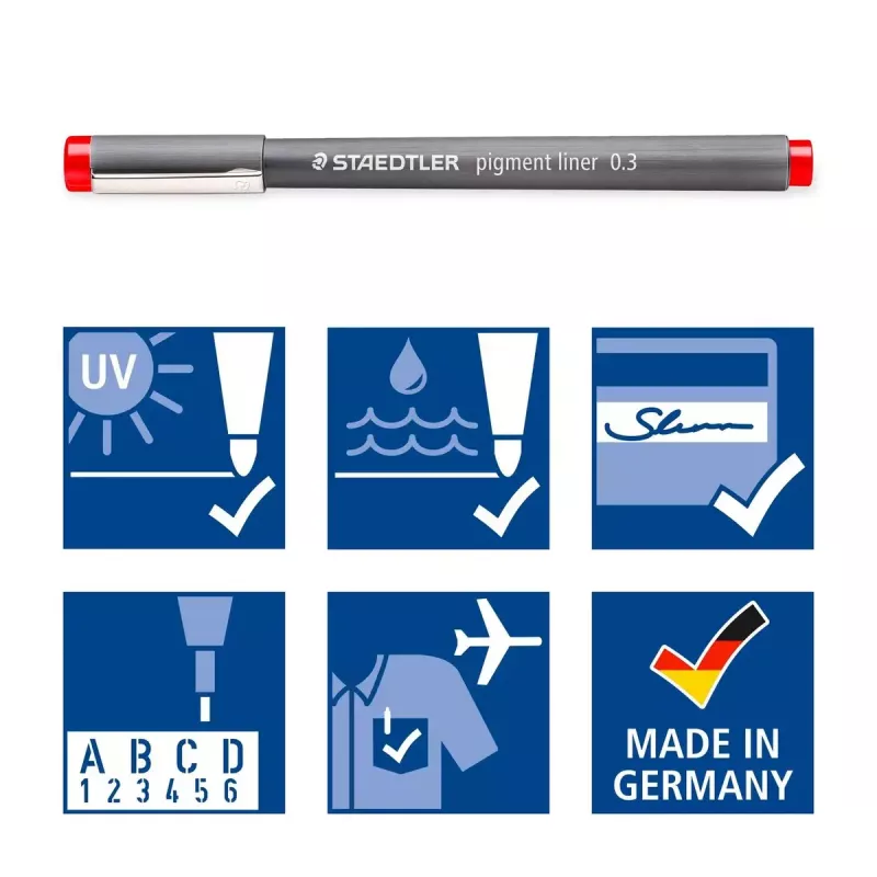 Smulkūs rašikliai Staedtler Pigment Liner 30803-SSB6 mėlyna ruda žalia oranžinė raudona violetinė