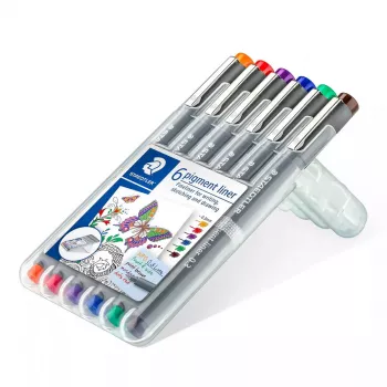 Smulkūs rašikliai Staedtler Pigment Liner 30803-SSB6 mėlyna ruda žalia oranžinė raudona violetinė