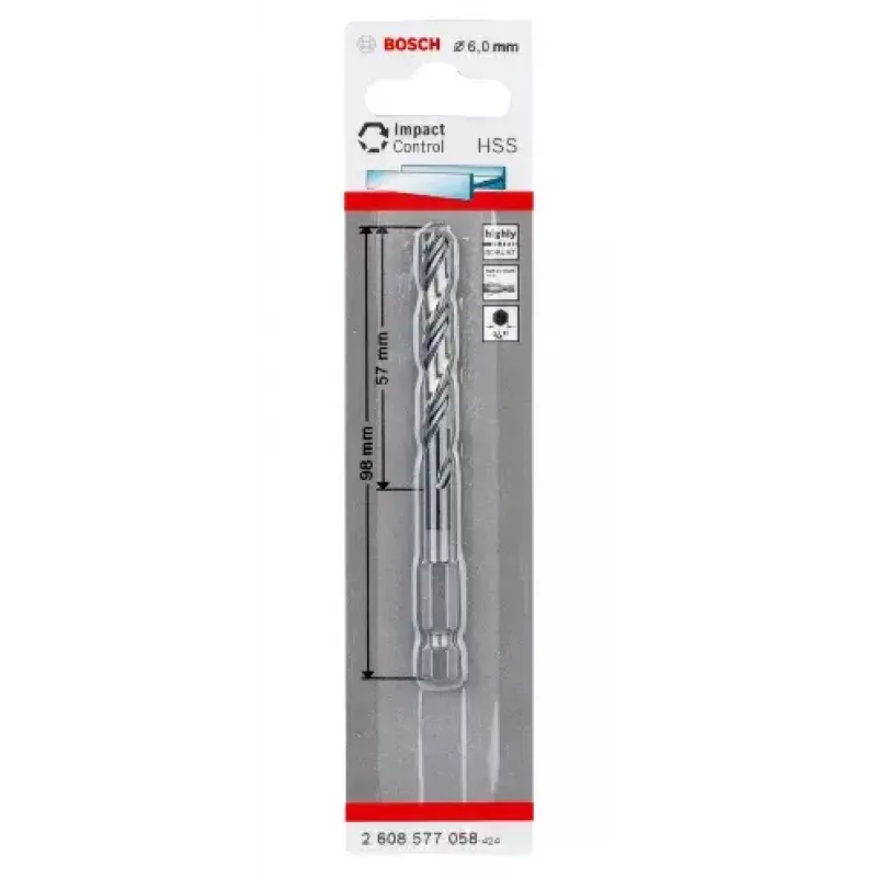 Sraigtinis grąžtas Bosch HSS su šešiabriaune įtvara 6 mm