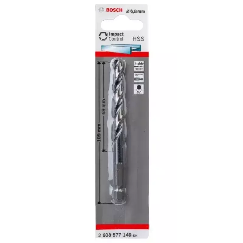 Spiralinis grąžtas Bosch HSS šešiakampiu kotu 6.8 mm