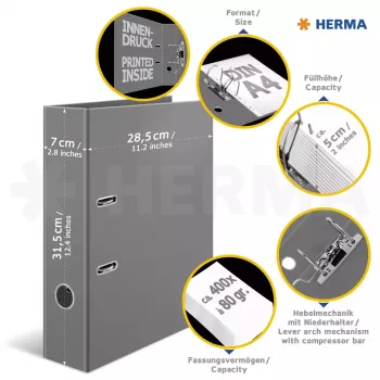 Segtuvas HERMA 7016 A4 Juoda Pilka D-žiedų laikmena