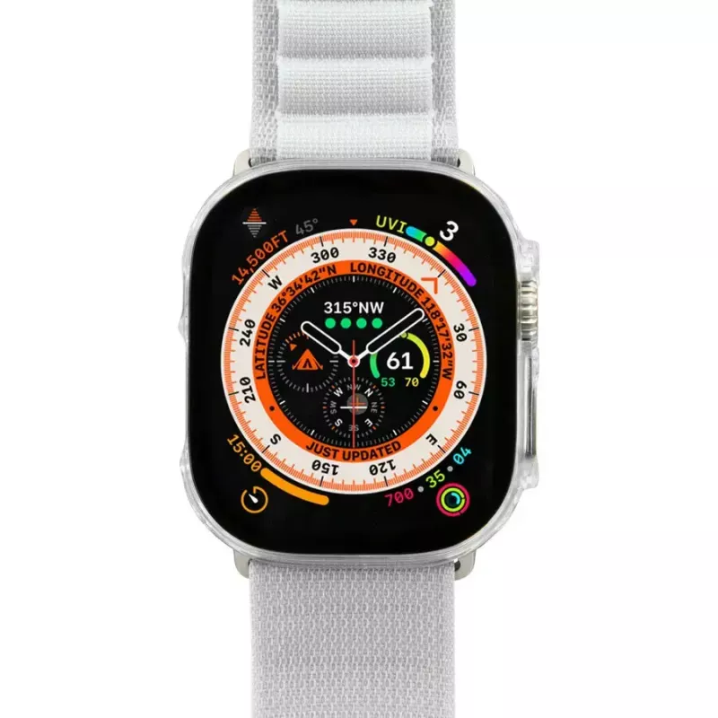 Case LAUT Shield išmaniajam laikrodžiui — skaidrus stiklas ir polikarbonatas, suderinama su 40–41 mm Apple Watch