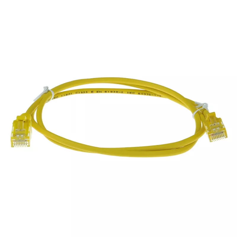 ACT geltonas 10 metrų LSZH U/UTP CAT6 duomenų centro plonas komutacinis kabelis be užsikirtimų su RJ45 jungtimis