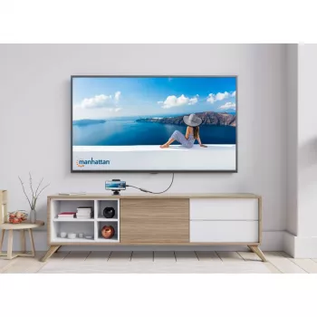 Manhattan USB-C dokas / šakotuvas, prievadai (x3): HDMI, USB-A ir USB-C, su maitinimo tiekimu (100 W) į USB-C prievadą (Pastaba: reikalingas papildomas USB-C sieninis įkroviklis ir USB-C laidas), universalus visiems įrenginiams, kabelis 10 cm, juodas, trejų metų garantija