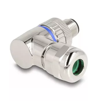 DeLOCK M12 jungtis, A koduota, 3 kontaktų, kištukinė, 90° kampinė, metalinė