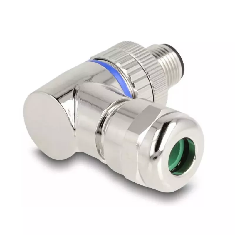 DeLOCK M12 jungtis, A koduota, 3 kontaktų, kištukinė, 90° kampinė, metalinė