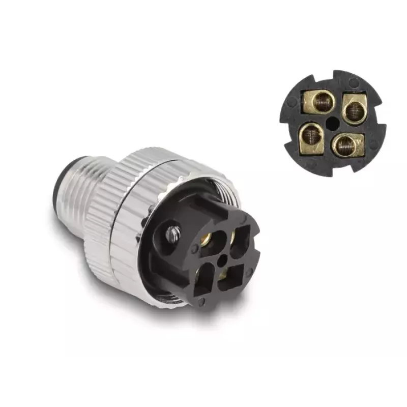 DeLOCK M12 jungtis A-koduota 4 kontaktų kištukas 90° kampuotas metalinis