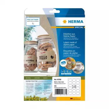 Lipnios etiketės HERMA 10763 nuolatinės rudos 360 vnt. elipsė 63,5x42,3mm
