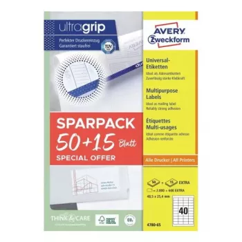 Lipnios etiketės Avery 4780-65 Stačiakampės Nuolatinės Baltos 2600 vnt.
