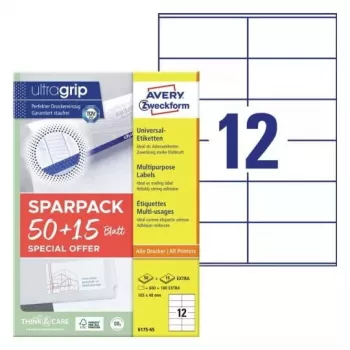Lipnios etiketės Avery 6175-65 stačiakampės nuolatinės baltos 780 vnt.