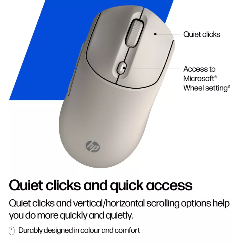 Belaidė abiem rankoms tinkama pelė HP 400 Quiet Purple — RF ir Bluetooth, 6000 DPI, 5 mygtukai, maitinama baterijomis