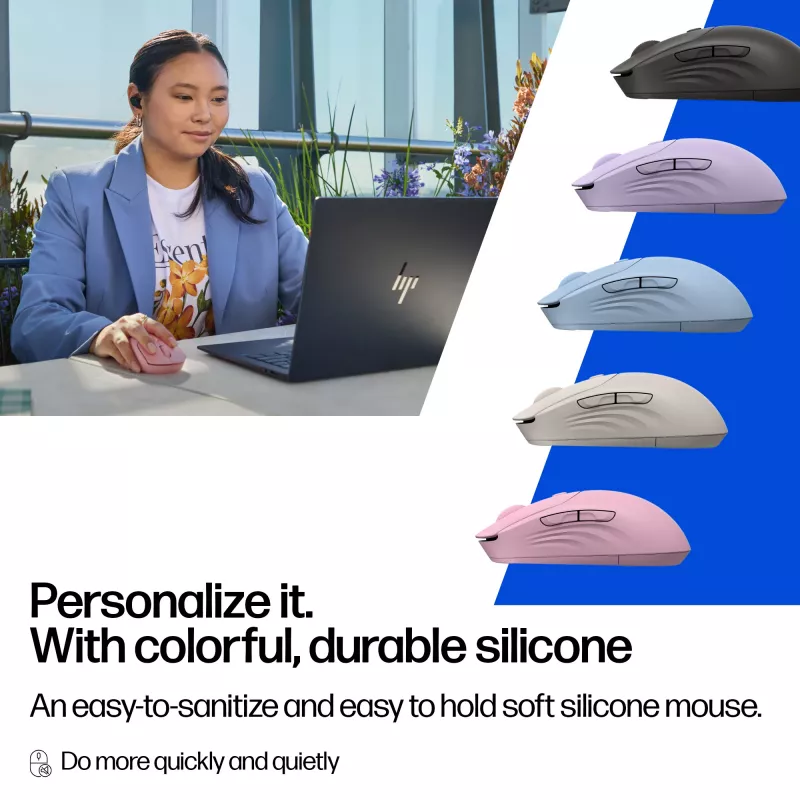 Belaidė abiem rankoms tinkama pelė HP 400 Quiet Purple — RF ir Bluetooth, 6000 DPI, 5 mygtukai, maitinama baterijomis