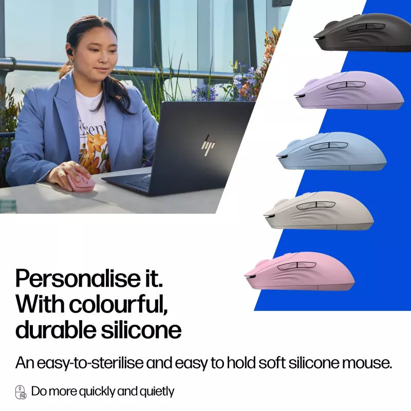 Belaidė abiem rankoms tinkama pelė HP 400 Quiet Purple — RF ir Bluetooth, 6000 DPI, 5 mygtukai, maitinama baterijomis